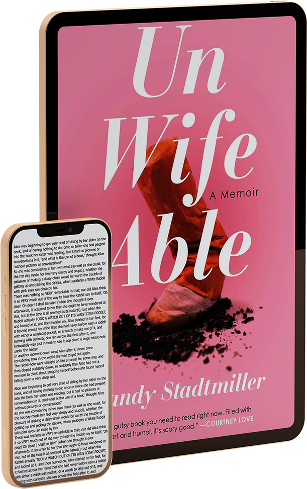 book cover of " Un Wife Able" on a tablet computer screen and it's author note on a mobile screen